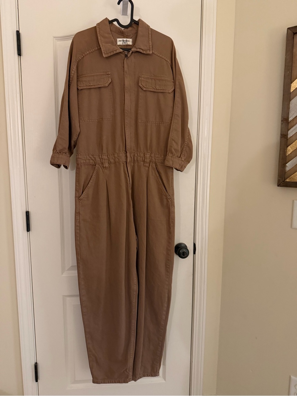NWT We The Free Free People Utility Coverall Jumpsuit Tan Zip Front Size M